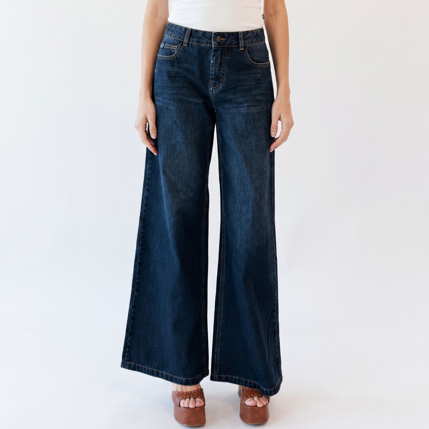 Jeans Mujer New Wide 100% Cotton Hilo en Contraste